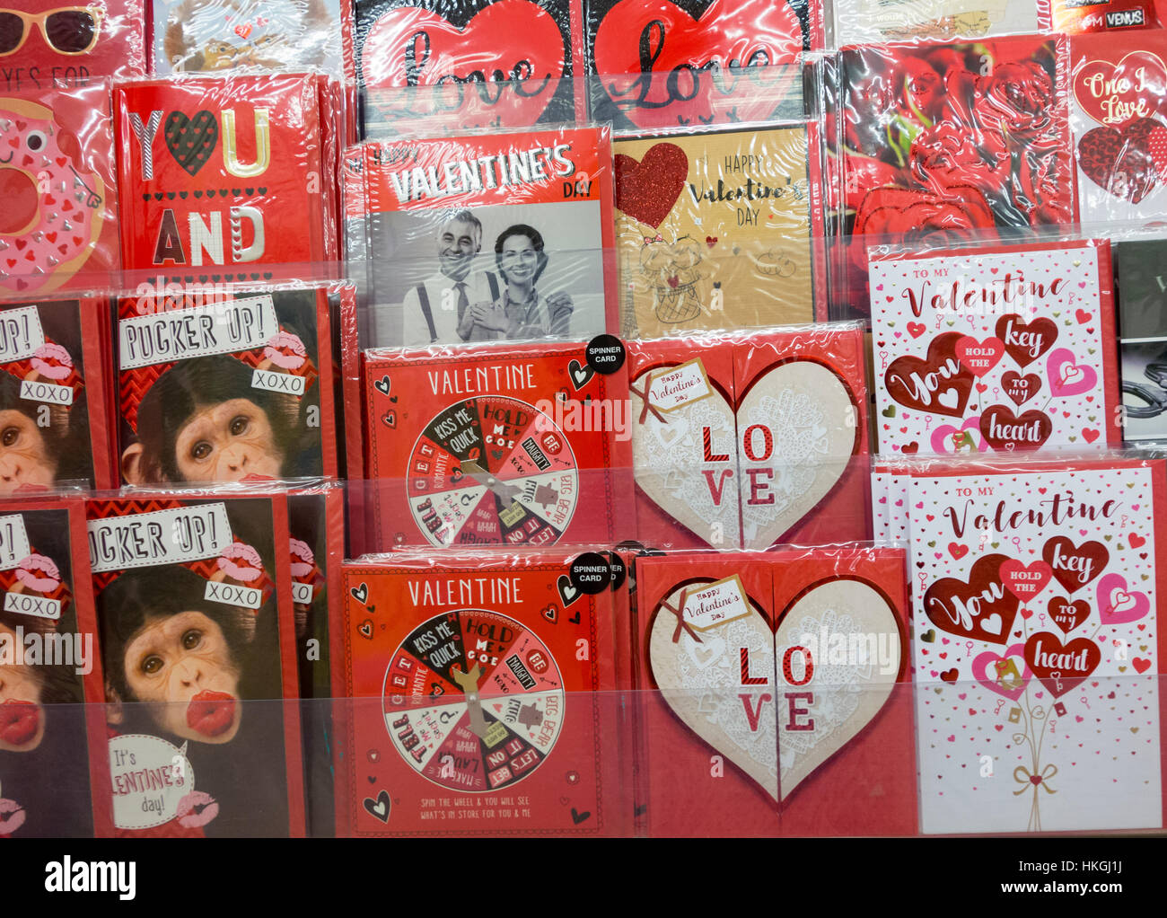 Valentine`s cards in card shop. UK Stock Photo Alamy